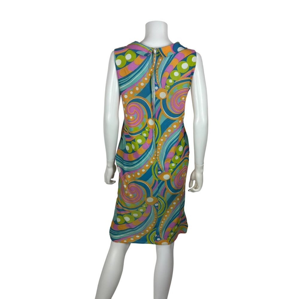 Vintage 60s Trippy Dress Womens Small Colorful Psychedelic Swirl Print Shift - Picture 8 of 10